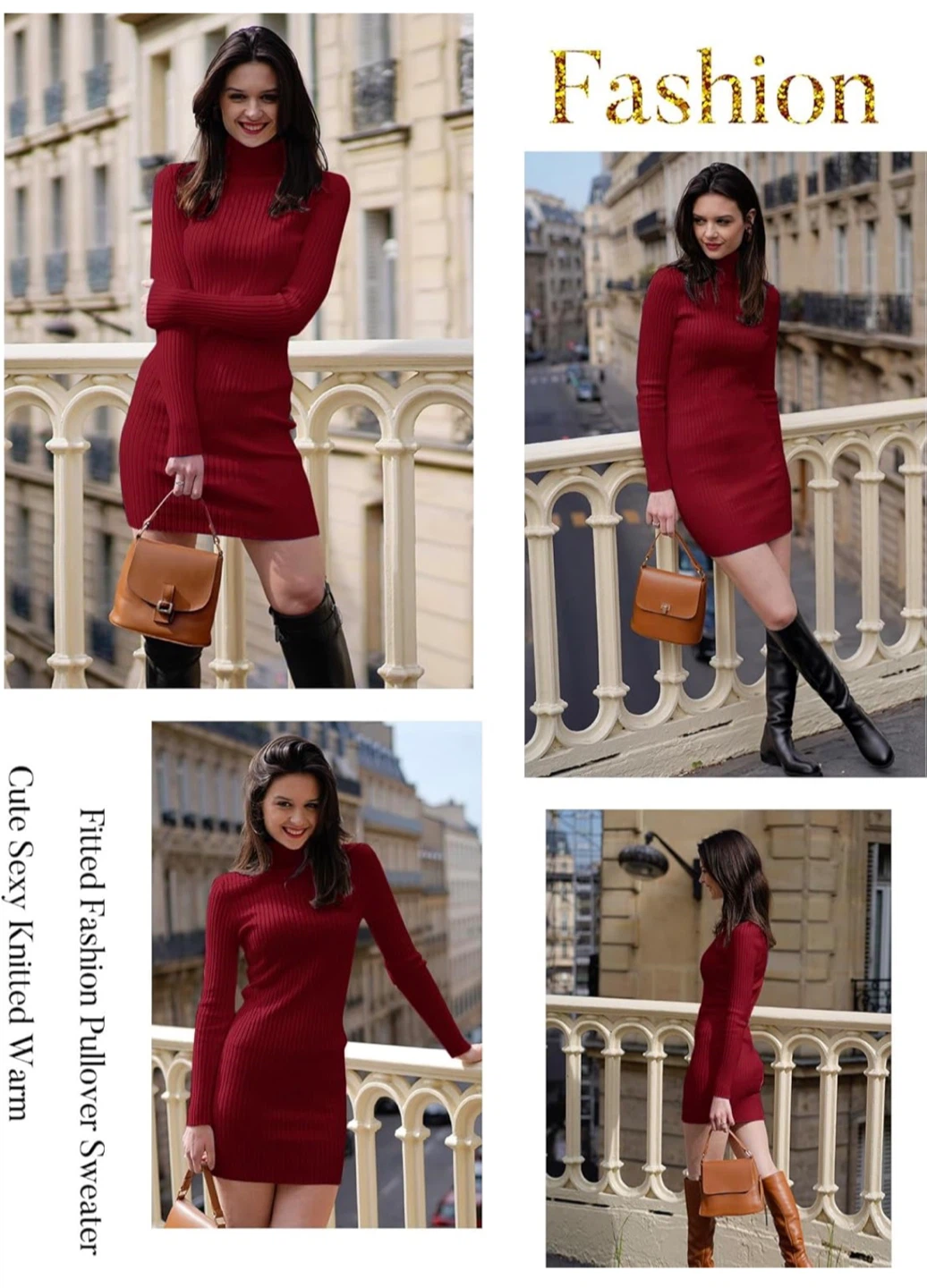 NEW! Women's Burgundy Ribbed Turtleneck Sweater Dress - photo 2