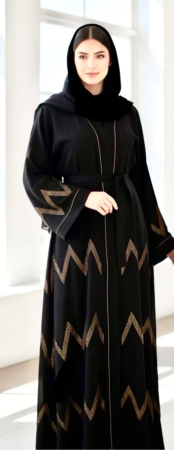 Black Silk Gorgeous Delicate Rhinestone Work Abaya