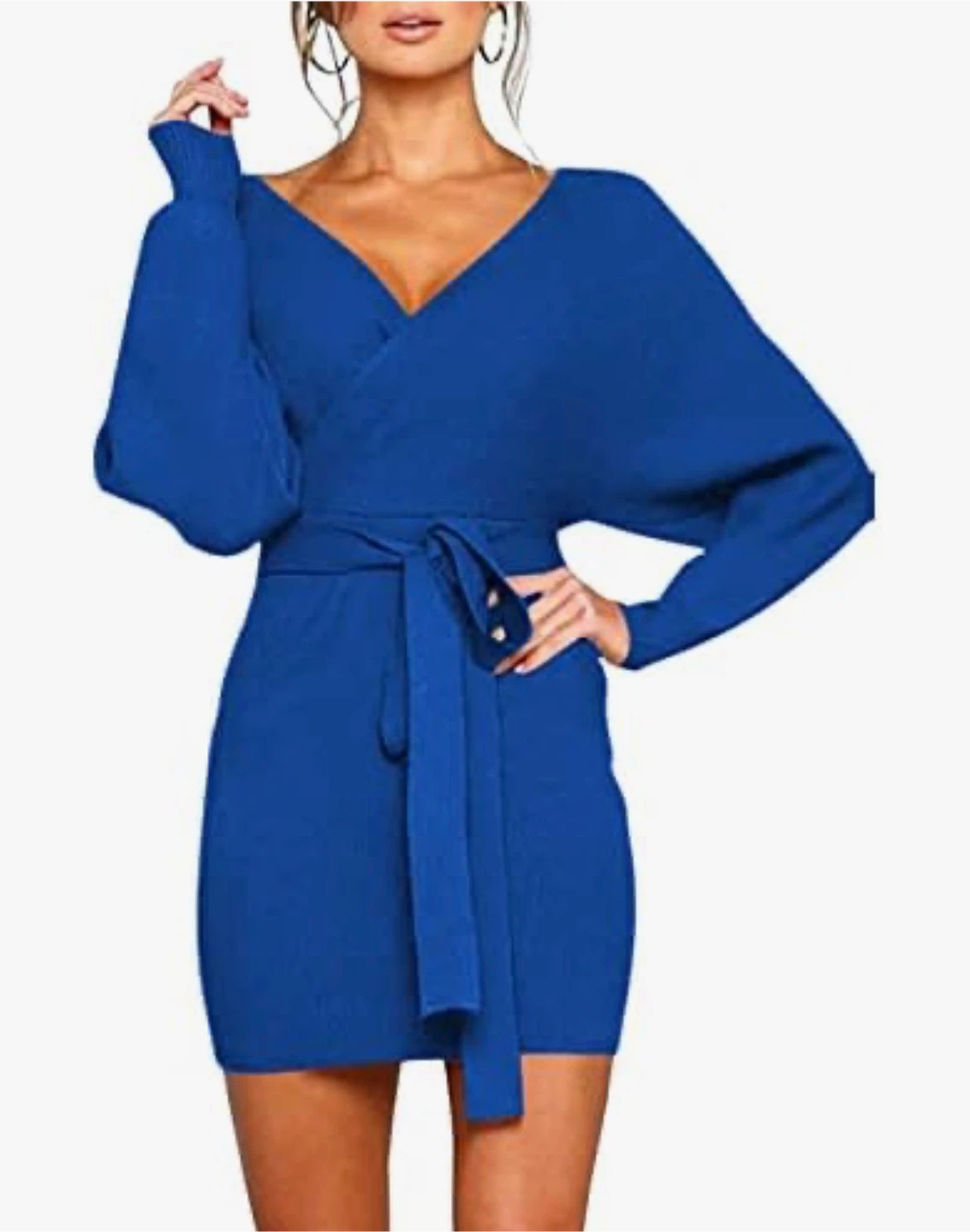NEW! Zonsaoja Sexy V Neck Backless Wrap Knit Mini Dress