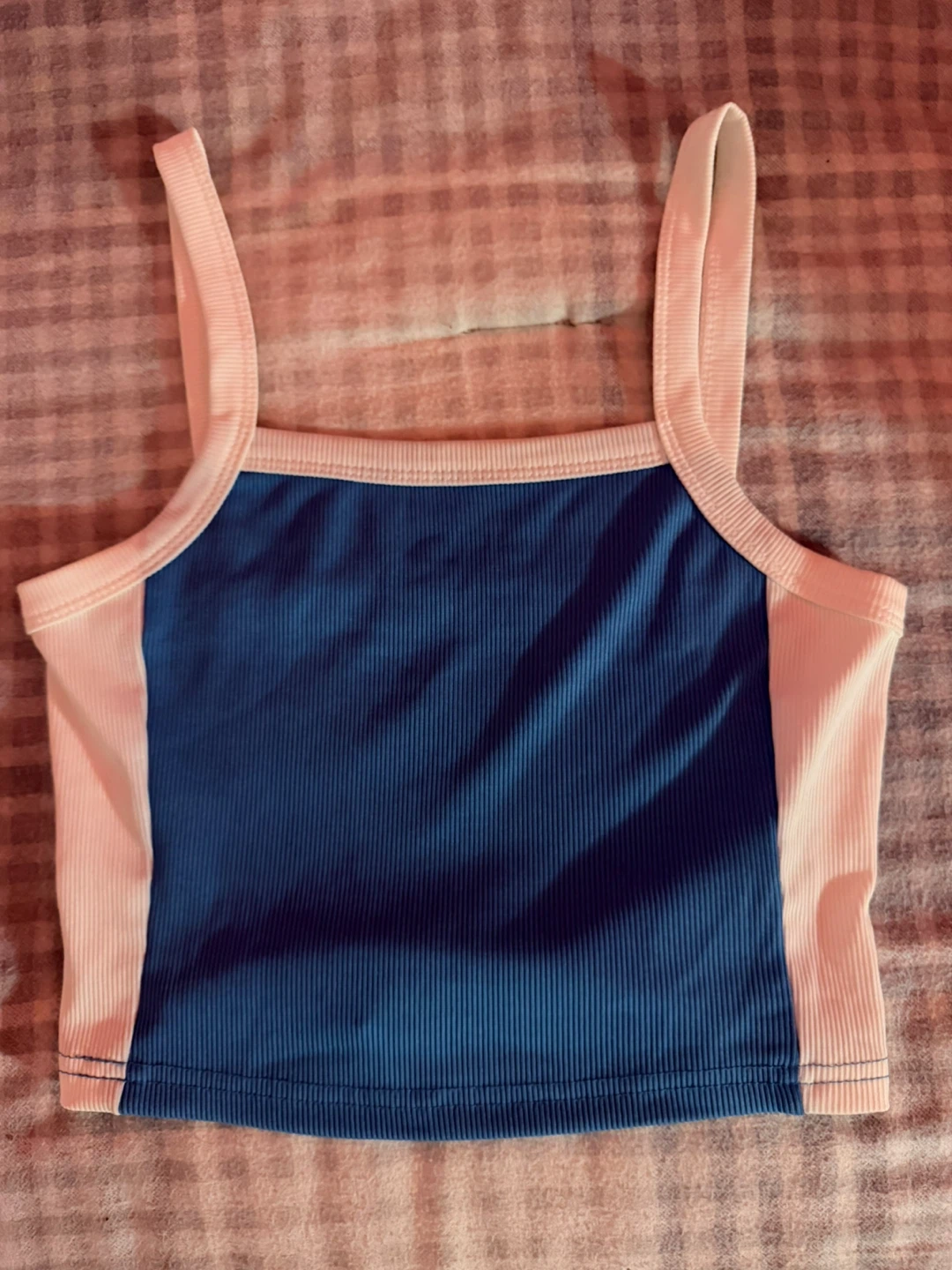 Blue and white ribbed crop top