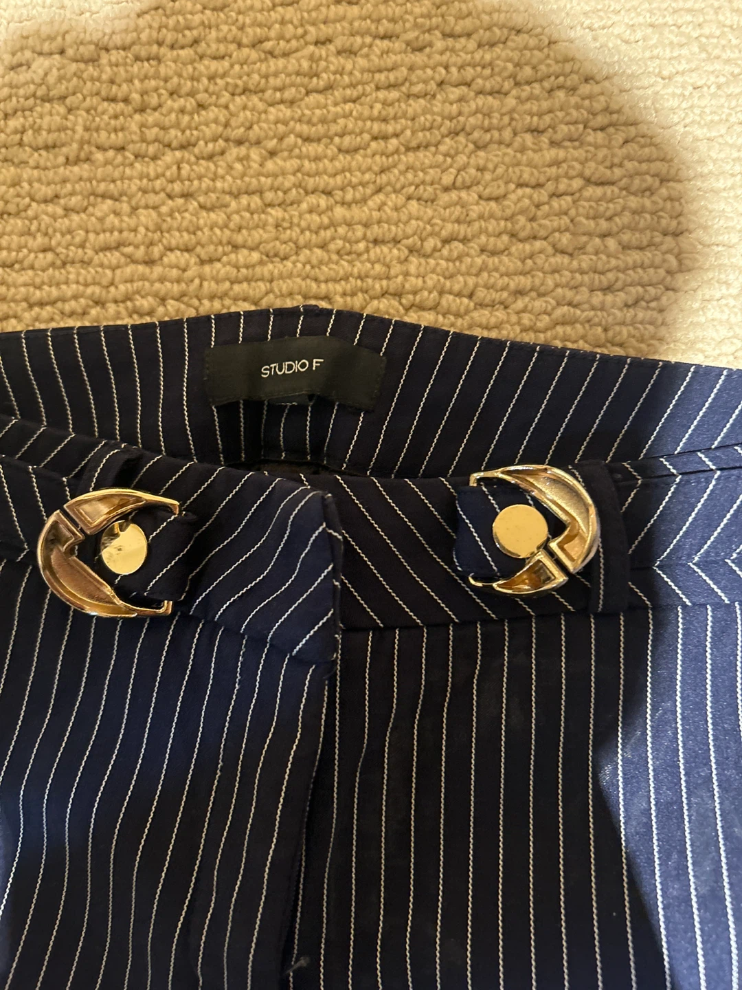 STUDIO F Pinstripe Navy Pants - Size Small - photo 2