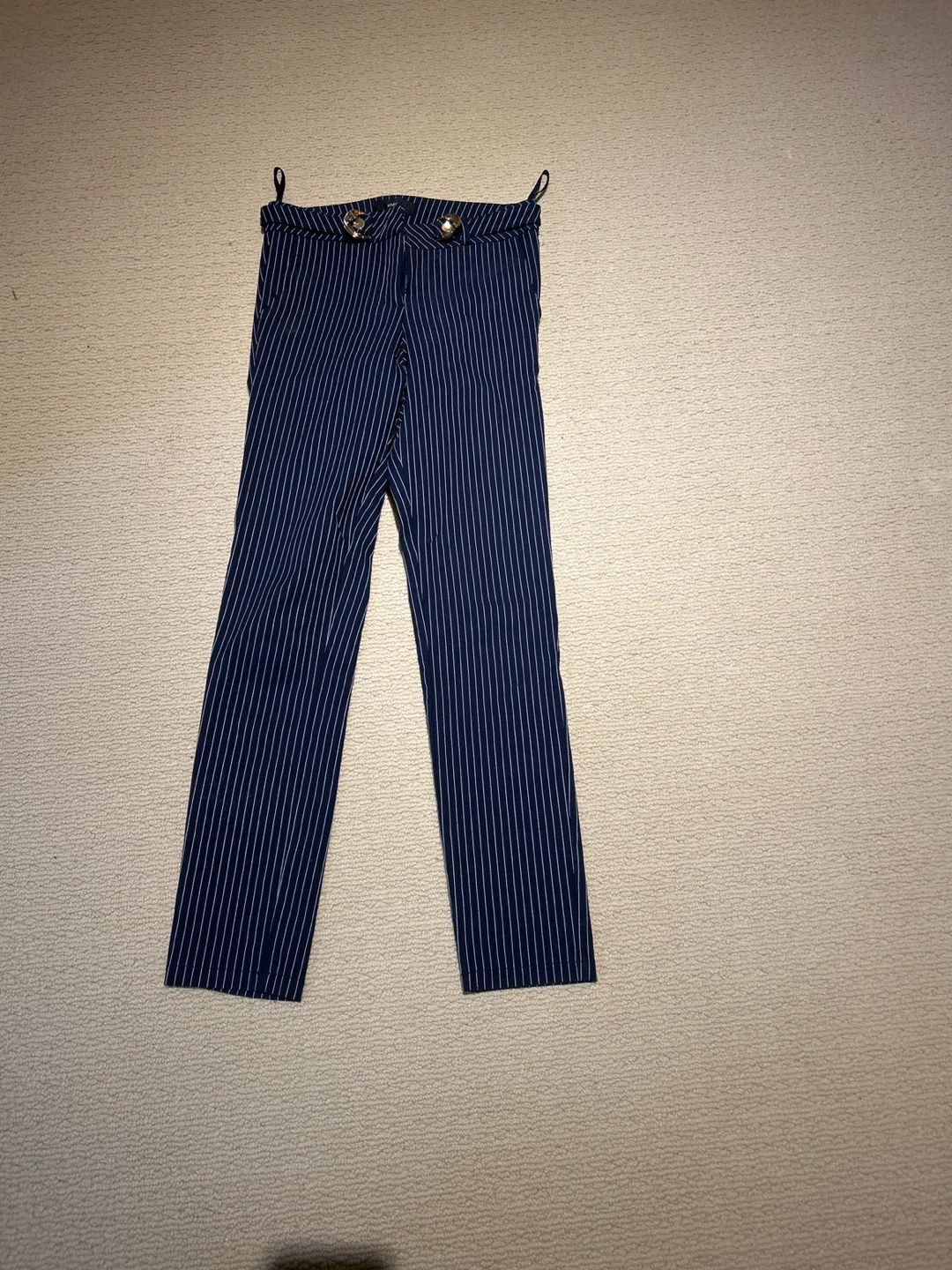 STUDIO F Pinstripe Navy Pants - Size Small