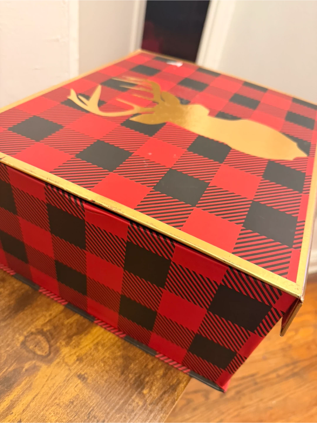 Red Black Buffalo Plaid Gift Box with Gold Deer - photo 4