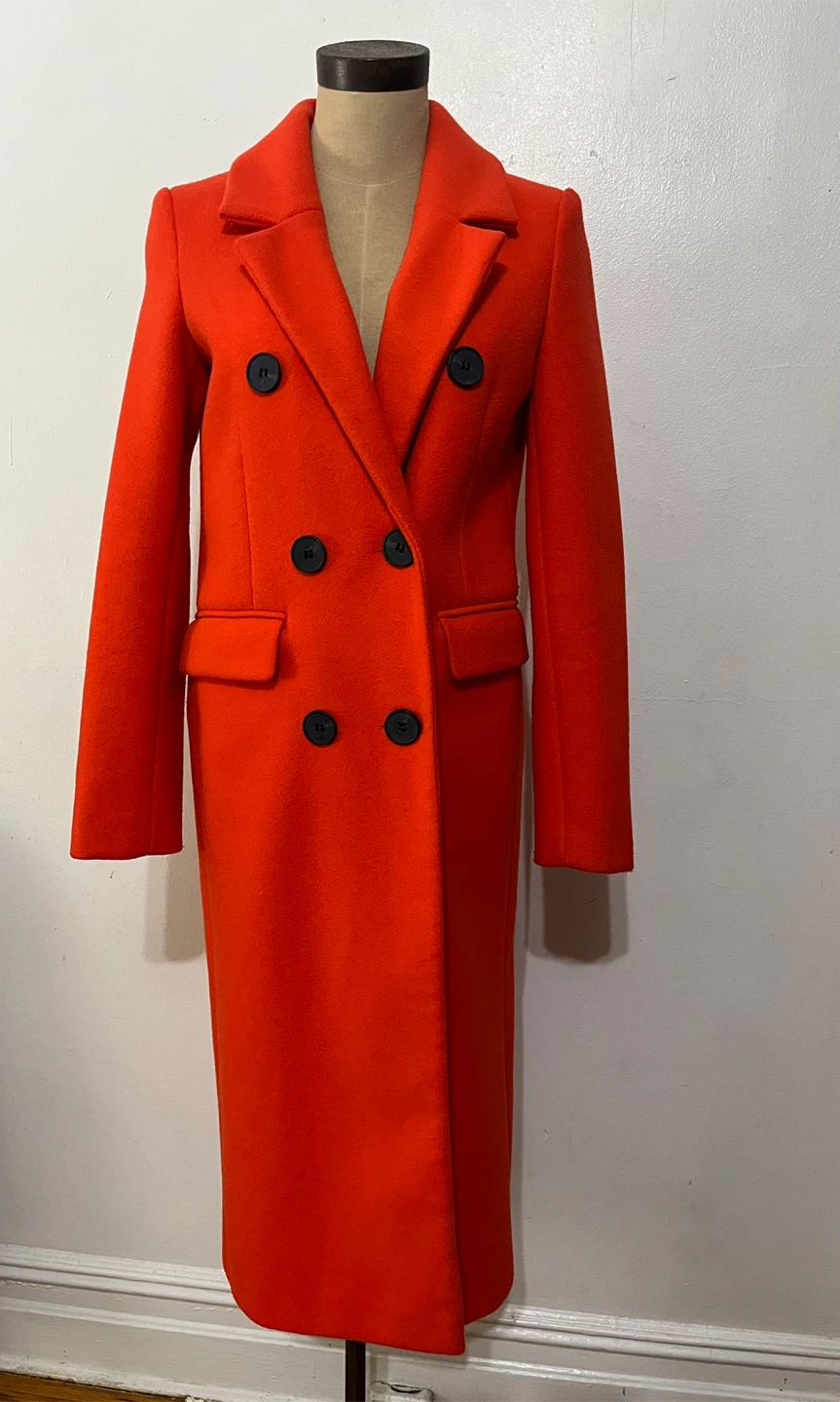 River Island Orange Double-Breasted Wool Blend Coat Size 6 - photo 3