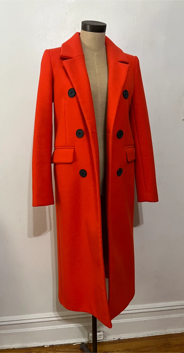 River Island Orange Double-Breasted Wool Blend Coat Size 6