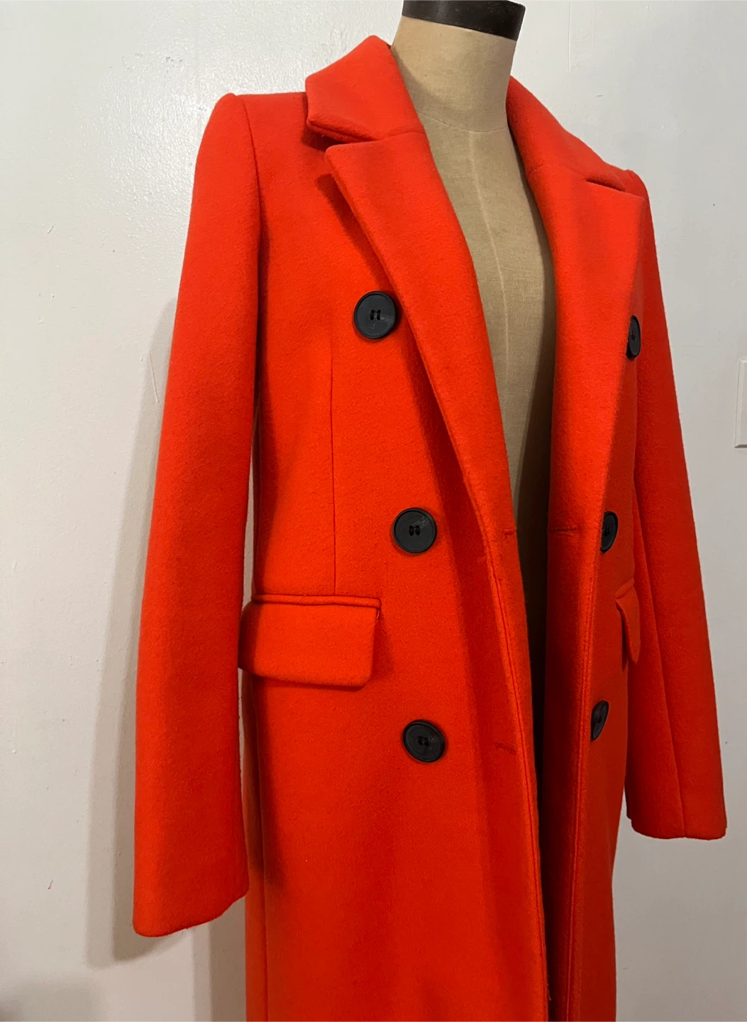River Island Orange Double-Breasted Wool Blend Coat Size 6 - photo 2