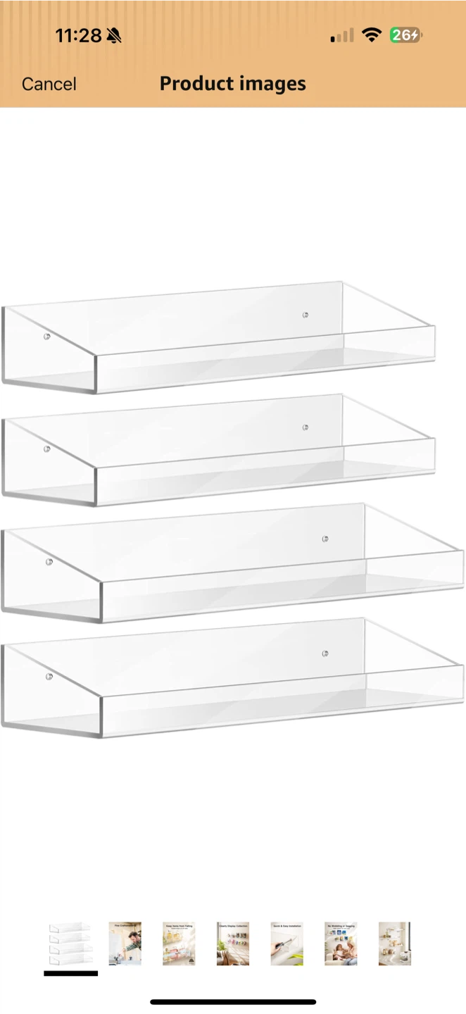 3 Clear Acrylic Floating Shelves