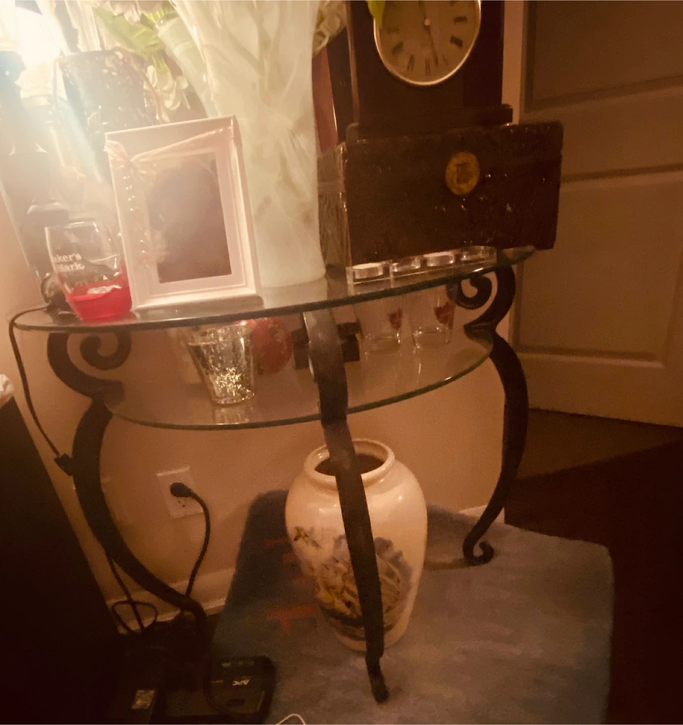 Glass Console Table with Ornate Metal Base - photo 2