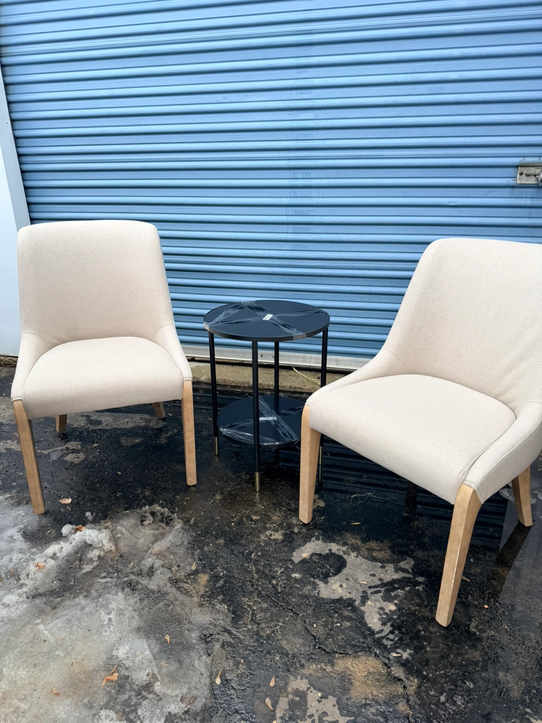 Cream Upholstered Accent Chair with Wood Legs
