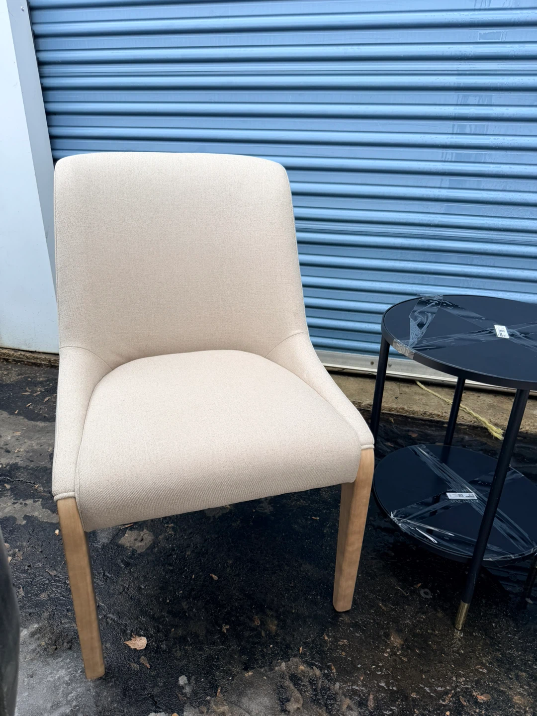 Cream Upholstered Accent Chair with Wood Legs - photo 2