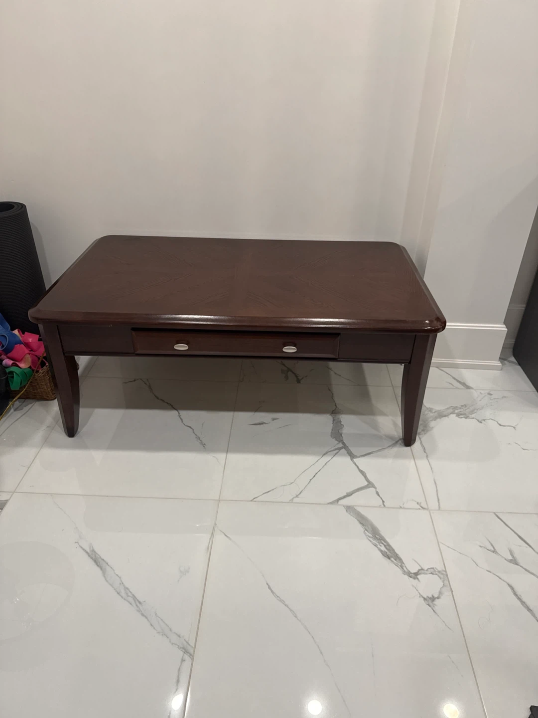 Solid Wood Coffee Table with Drawer – Good Condition