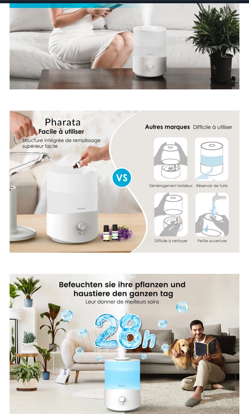 Pharata 2.5L Cool Mist Humidifier - White - photo 3