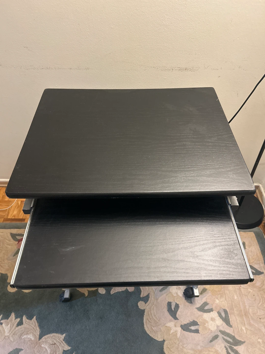 Black Rolling Computer Desk with Keyboard Tray - photo 2