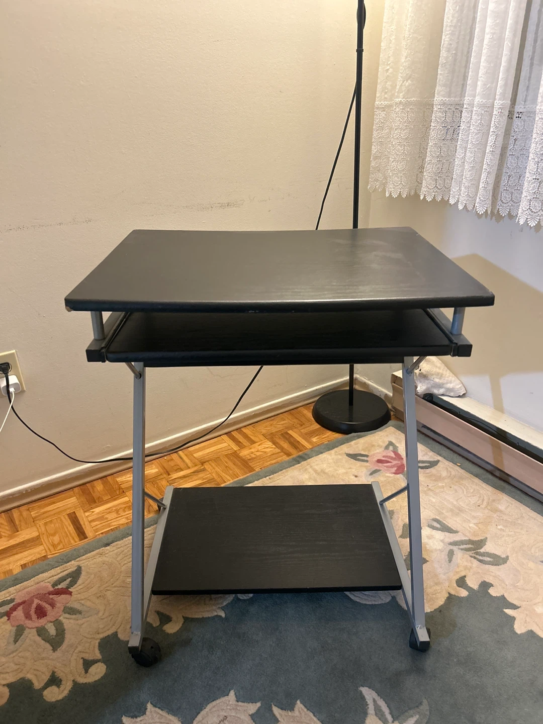 Black Rolling Computer Desk with Keyboard Tray - photo 4