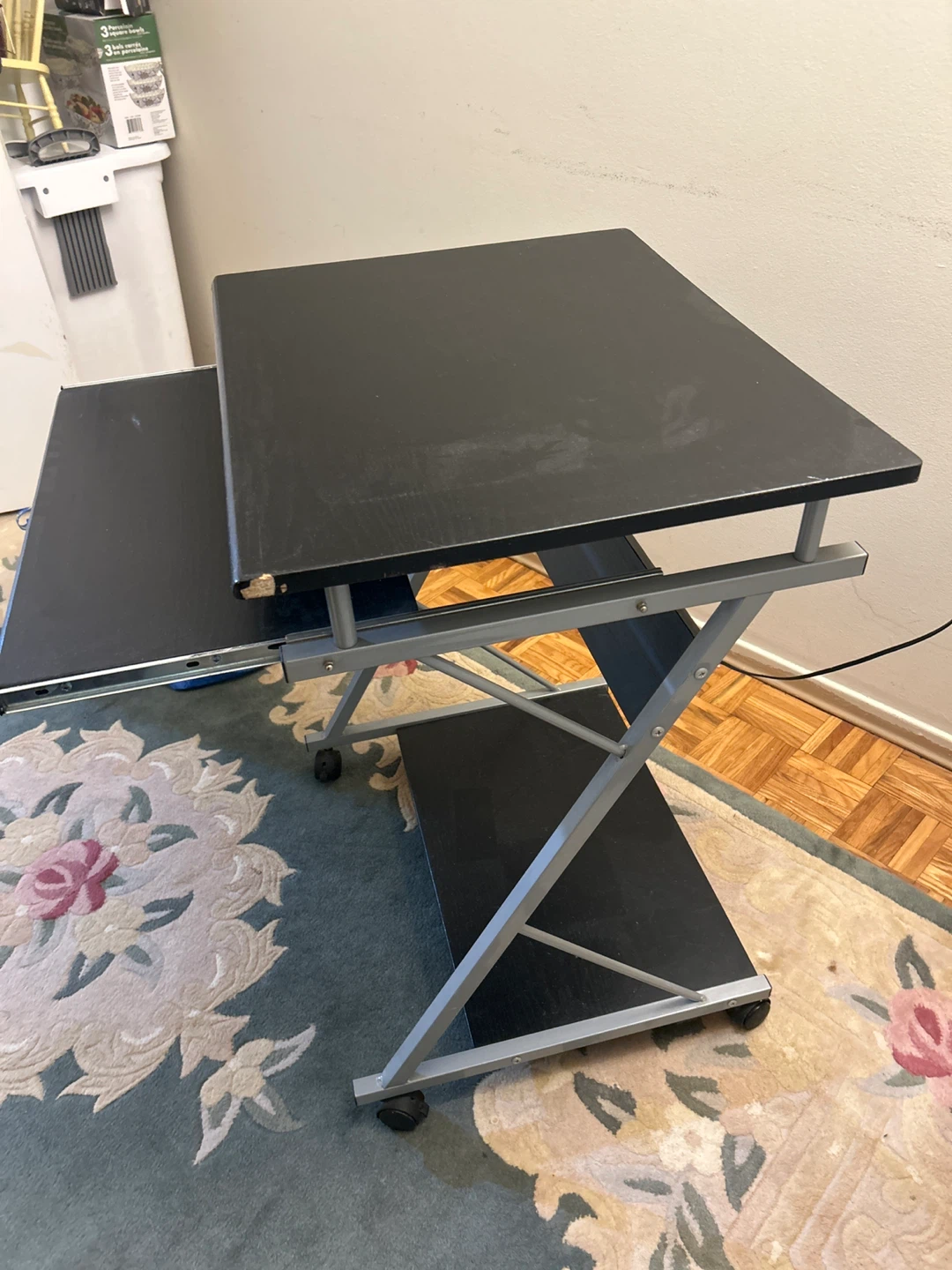 Black Rolling Computer Desk with Keyboard Tray - photo 3