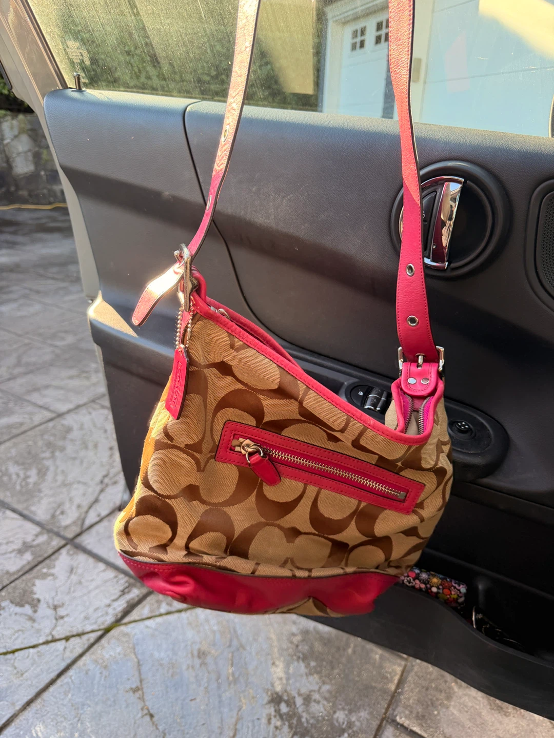 Coach Monogram Shoulder Bag Pink Leather Trim - photo 3