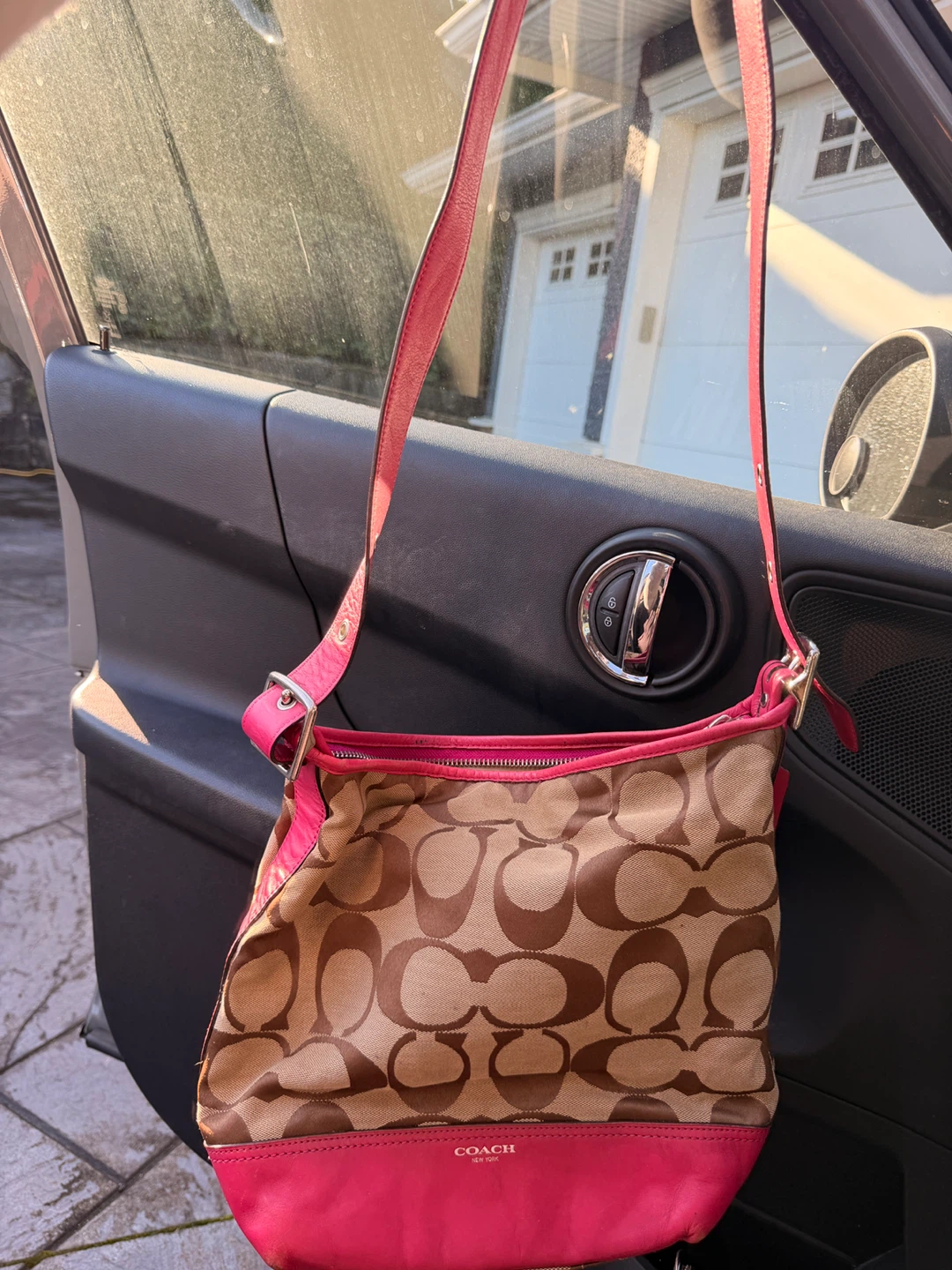 Coach Monogram Shoulder Bag Pink Leather Trim - photo 4