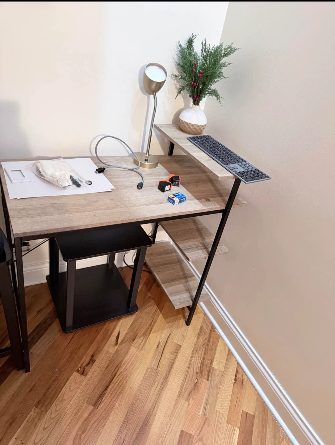 Light Wood Computer Desk with Shelving - photo 3