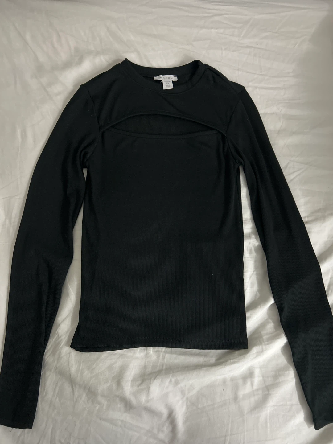 Black Ribbed Cutout Long Sleeve Top