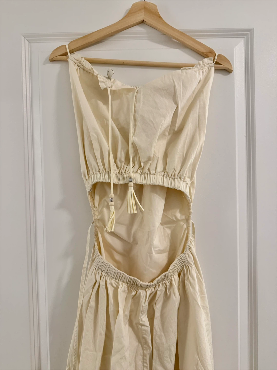 Cream Halter Neck Maxi Dress with Tassel Detail - photo 3