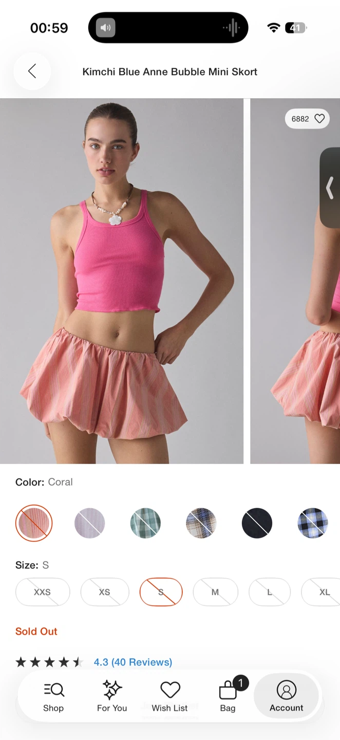 Kimchi Blue Anne Bubble Mini Skort - Coral, Size S