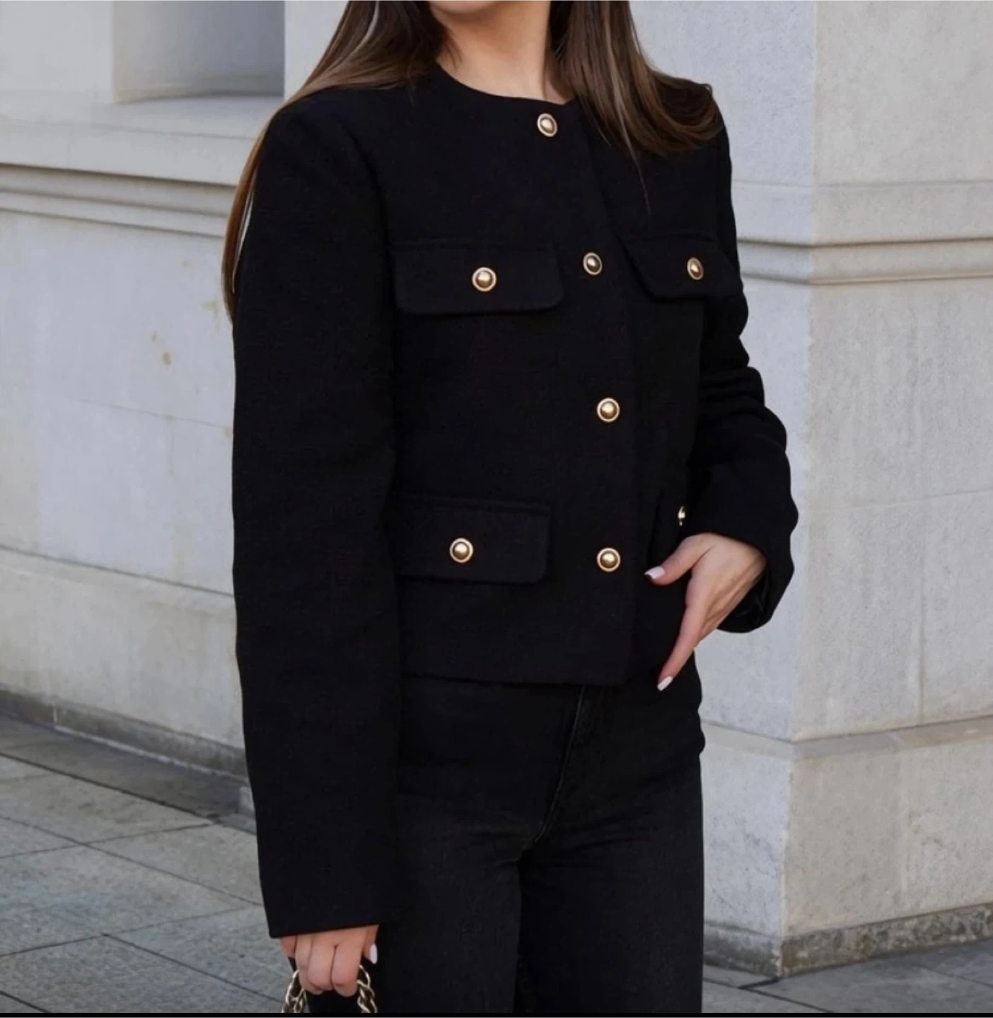 Chic Black Round Neckline Jacket - L - photo 3