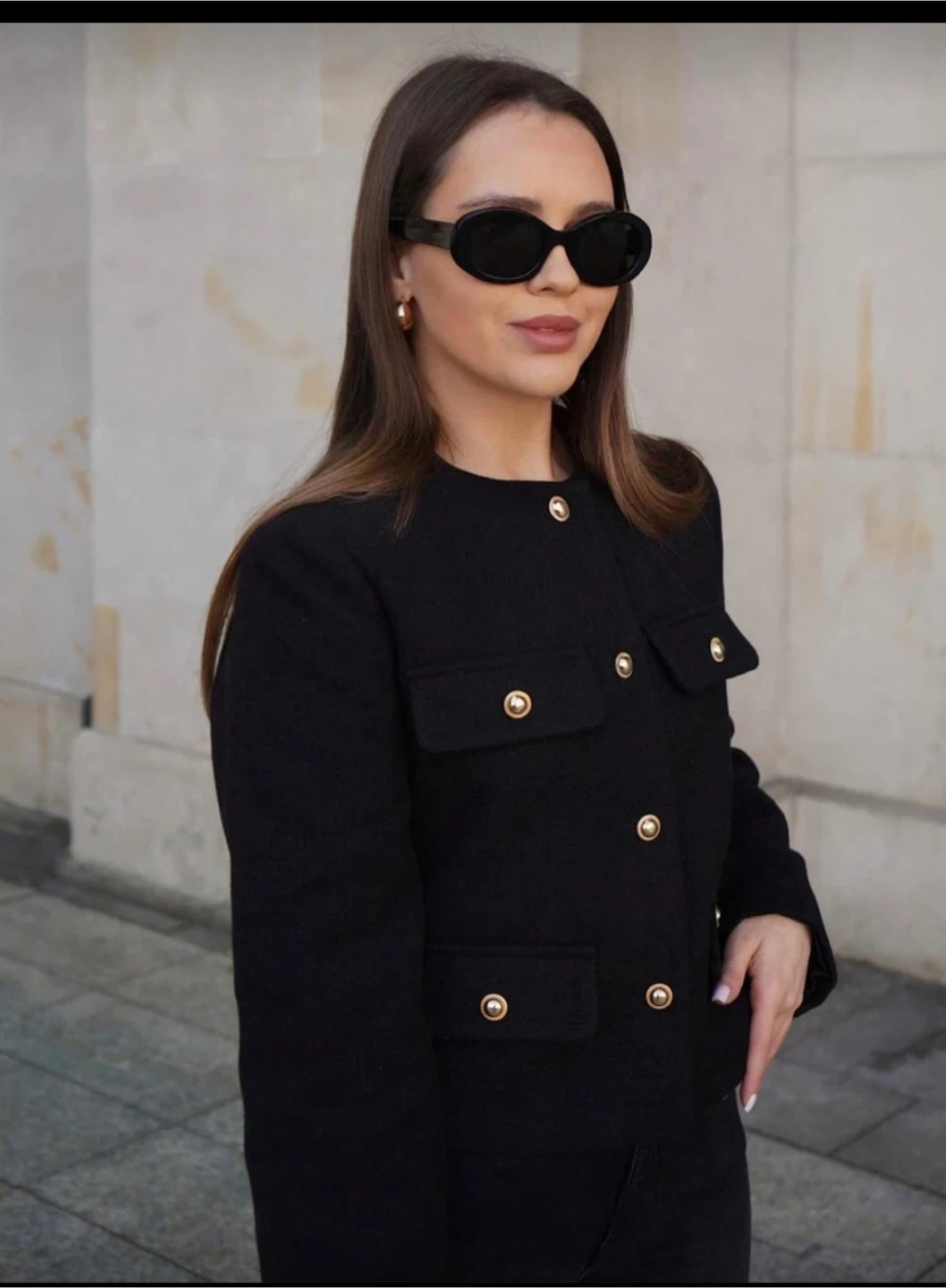 Chic Black Round Neckline Jacket - L - photo 2