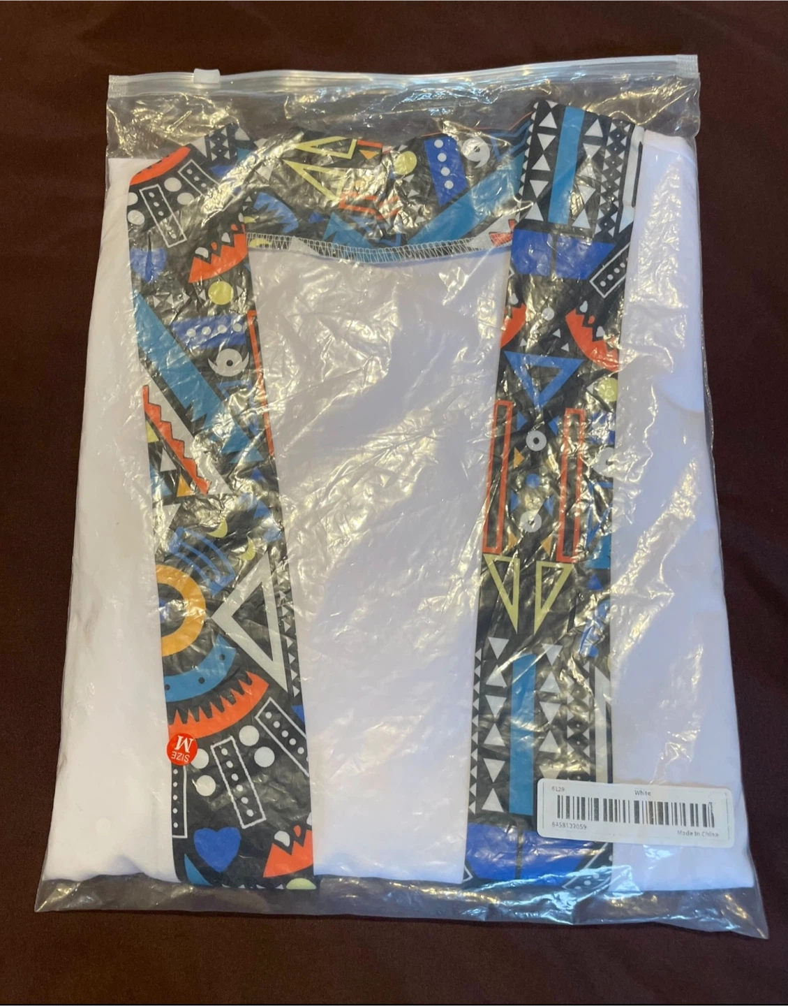 White Kimono with Geometric Print Trim - M - photo 4