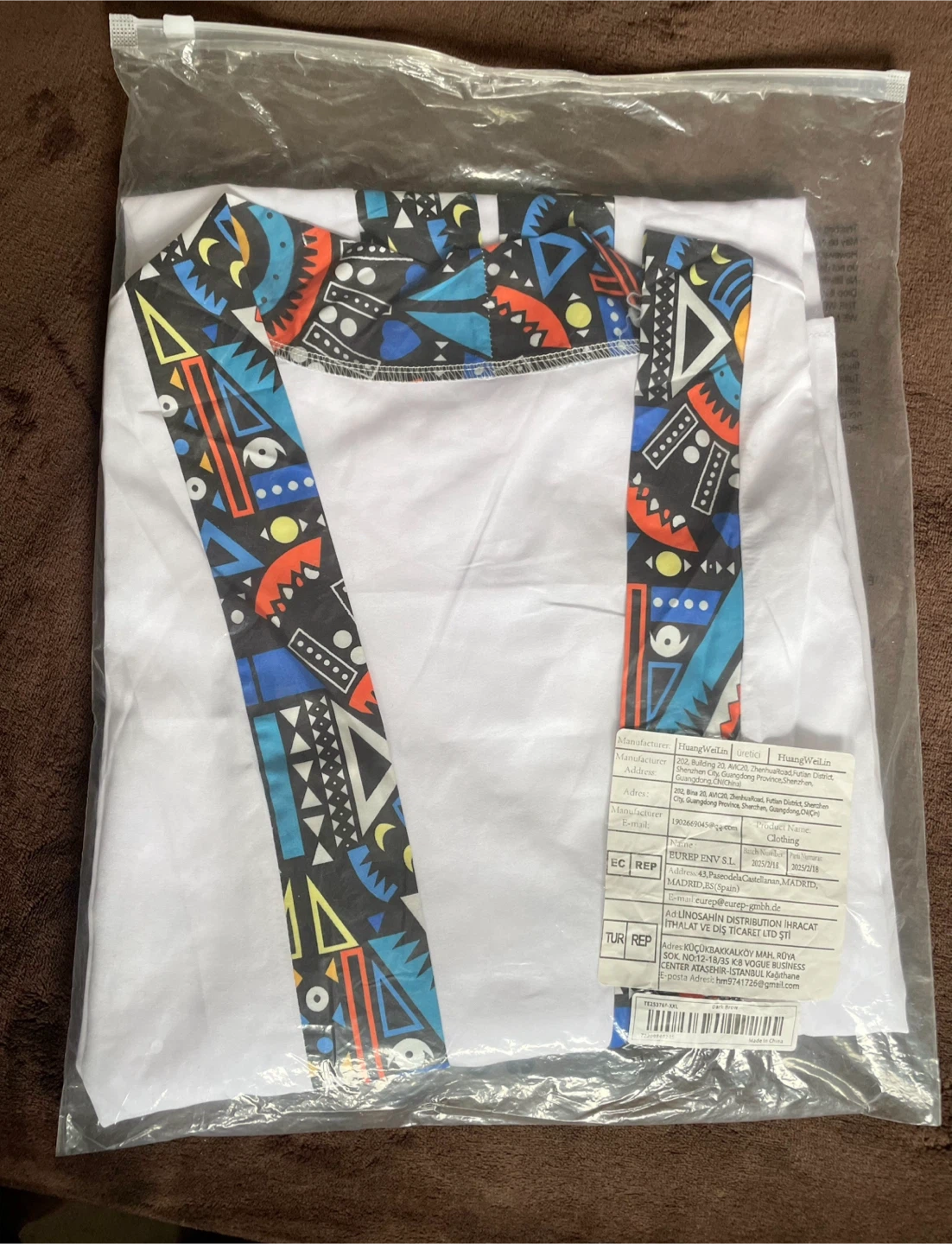 White Kimono with Geometric Print Trim - M - photo 3