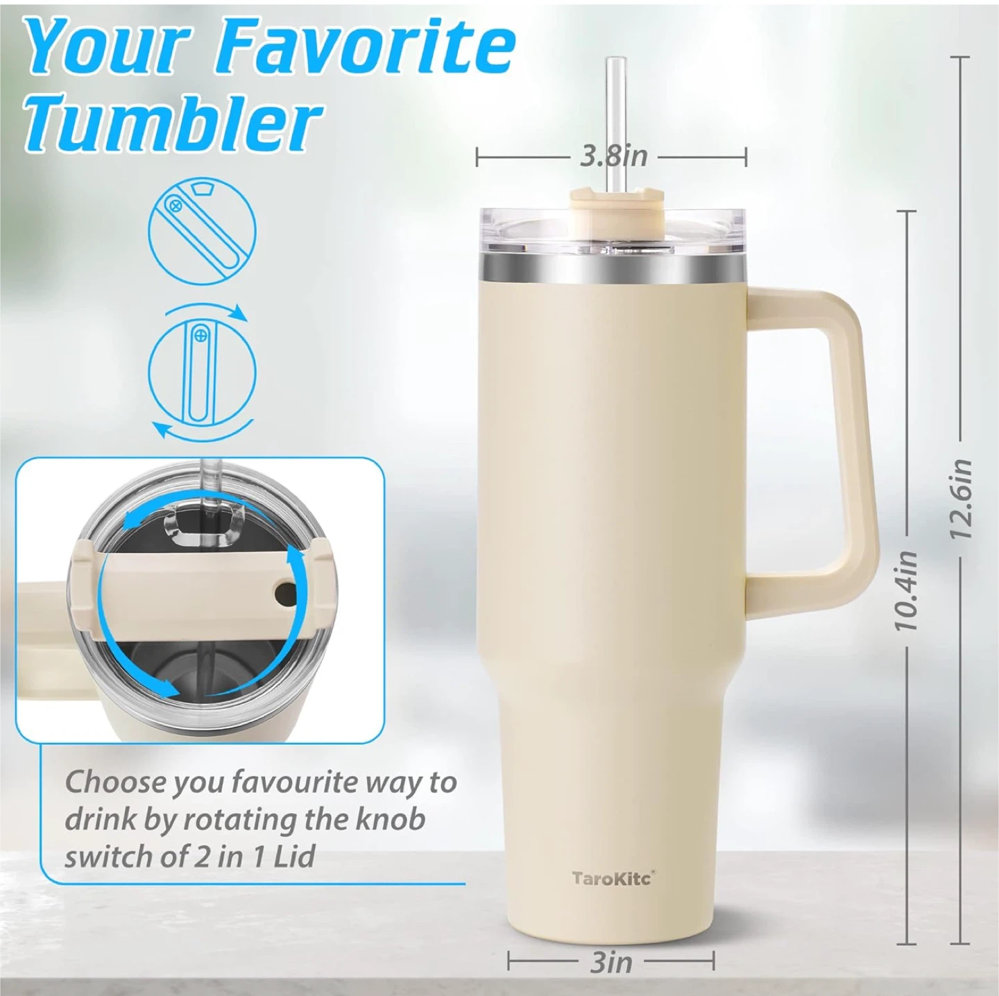 TaroKitc 30oz Tumbler with Handle and Straw - photo 5