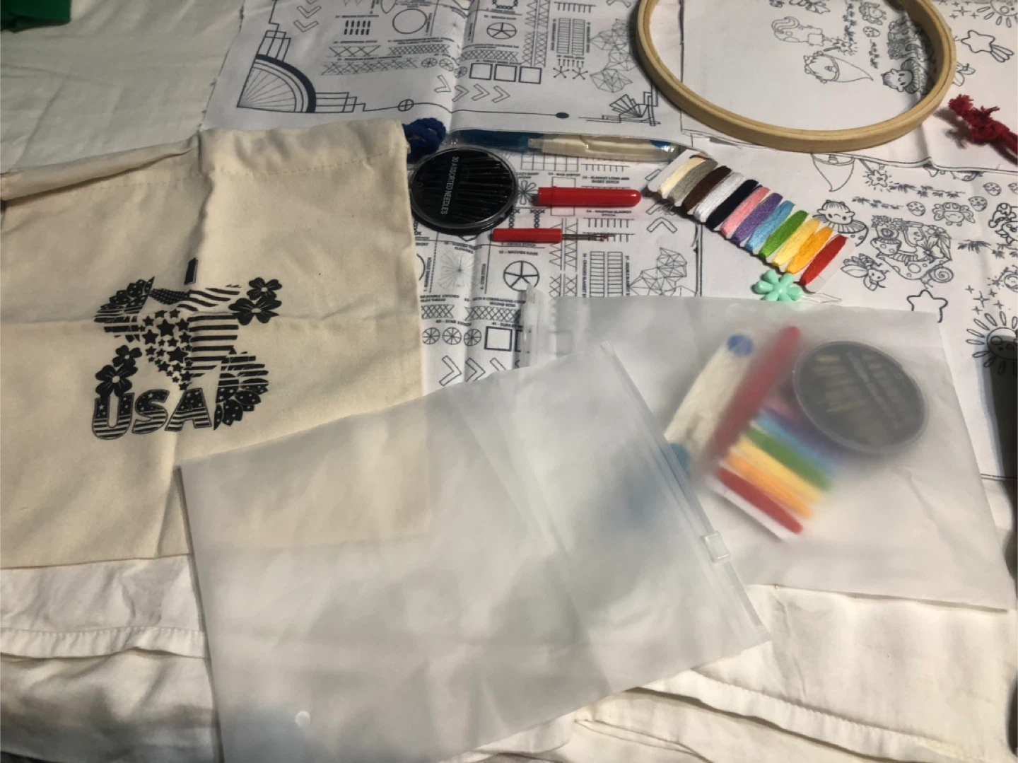 New-Embroidery Kit with Hoops, Threads, and Fabric Bags - photo 3
