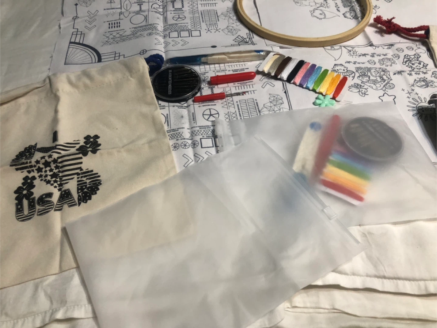 New-Embroidery Kit with Hoops, Threads, and Fabric Bags - photo 4