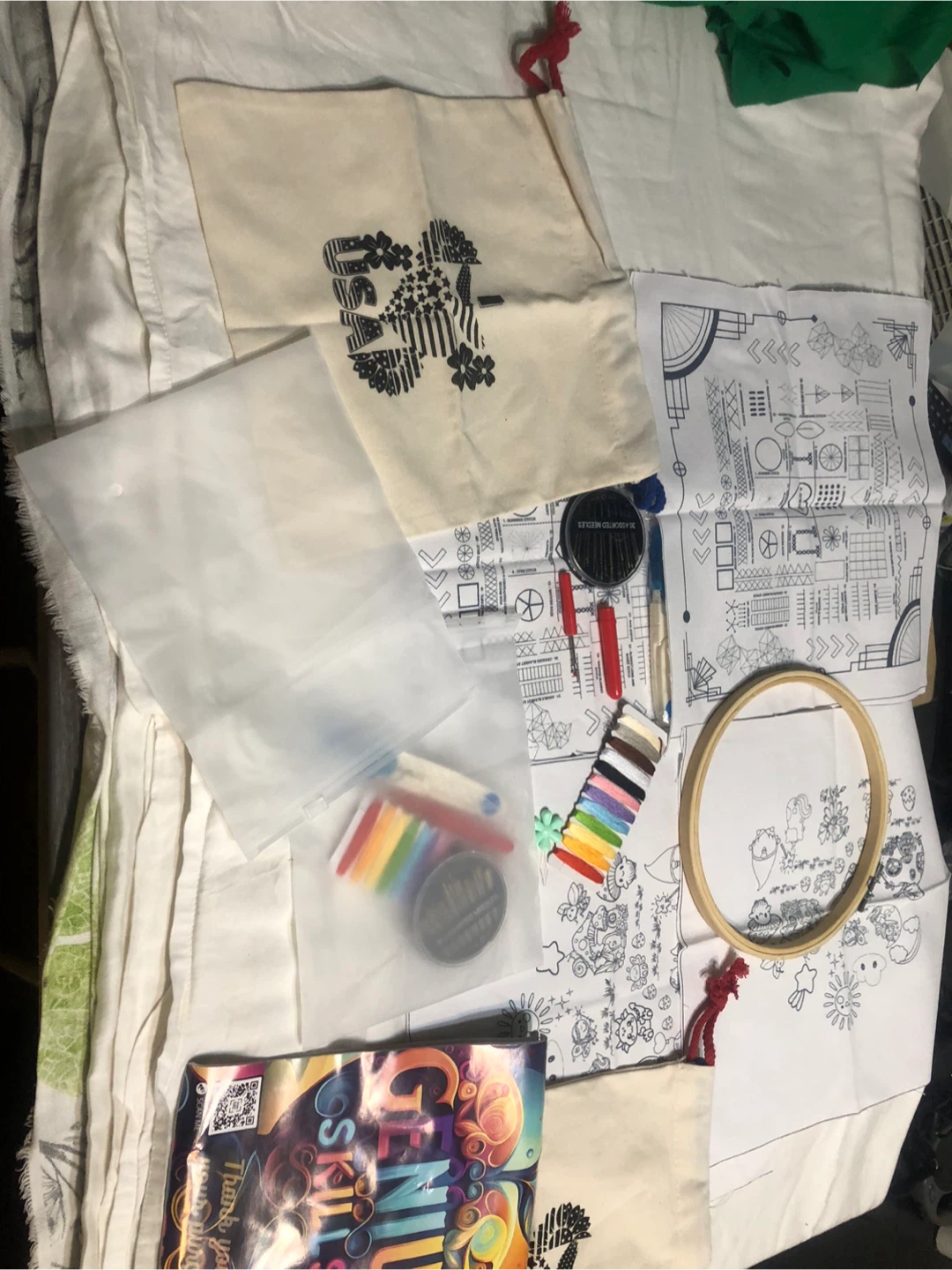 New-Embroidery Kit with Hoops, Threads, and Fabric Bags - photo 5