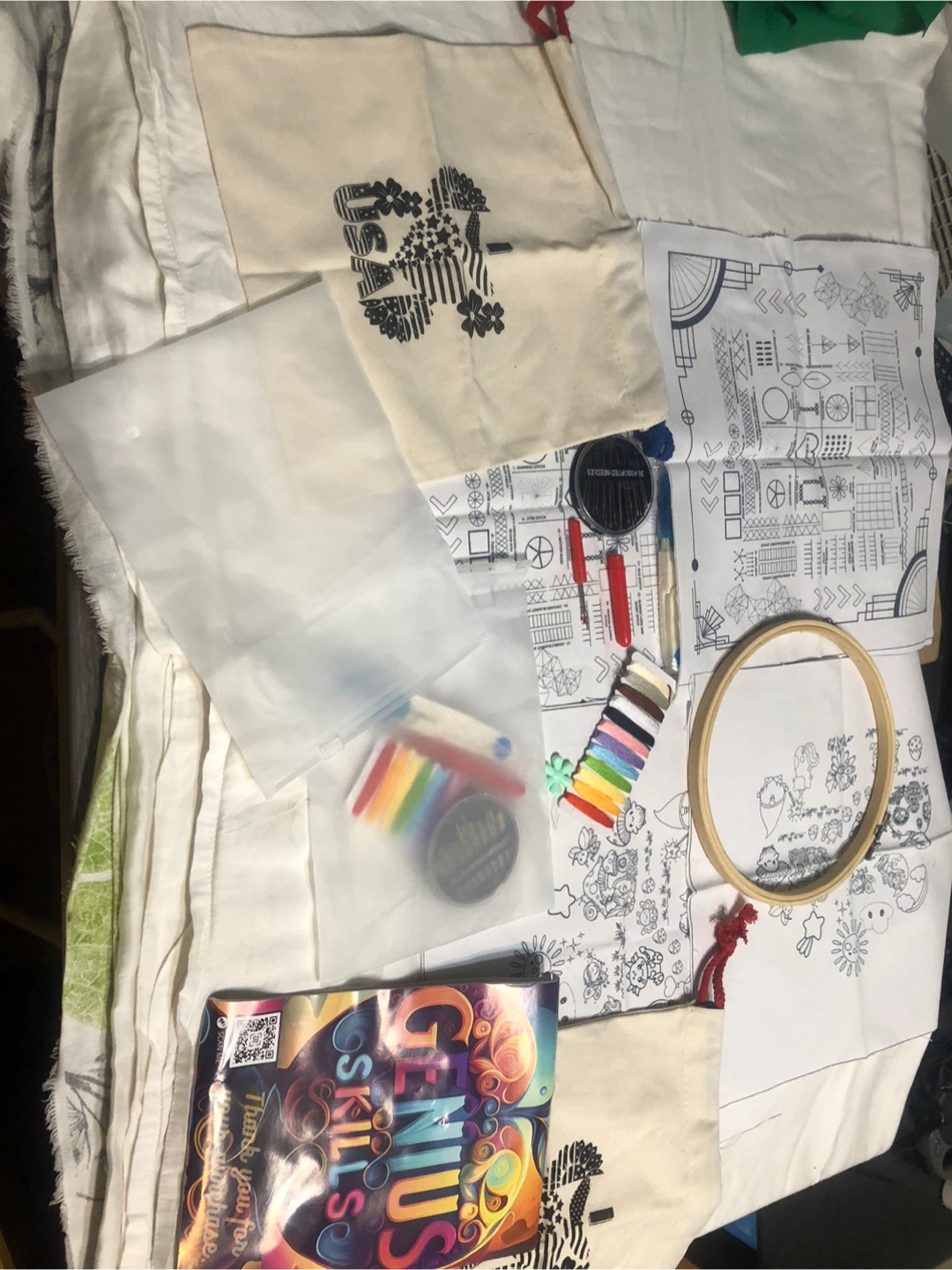 New-Embroidery Kit with Hoops, Threads, and Fabric Bags - photo 2