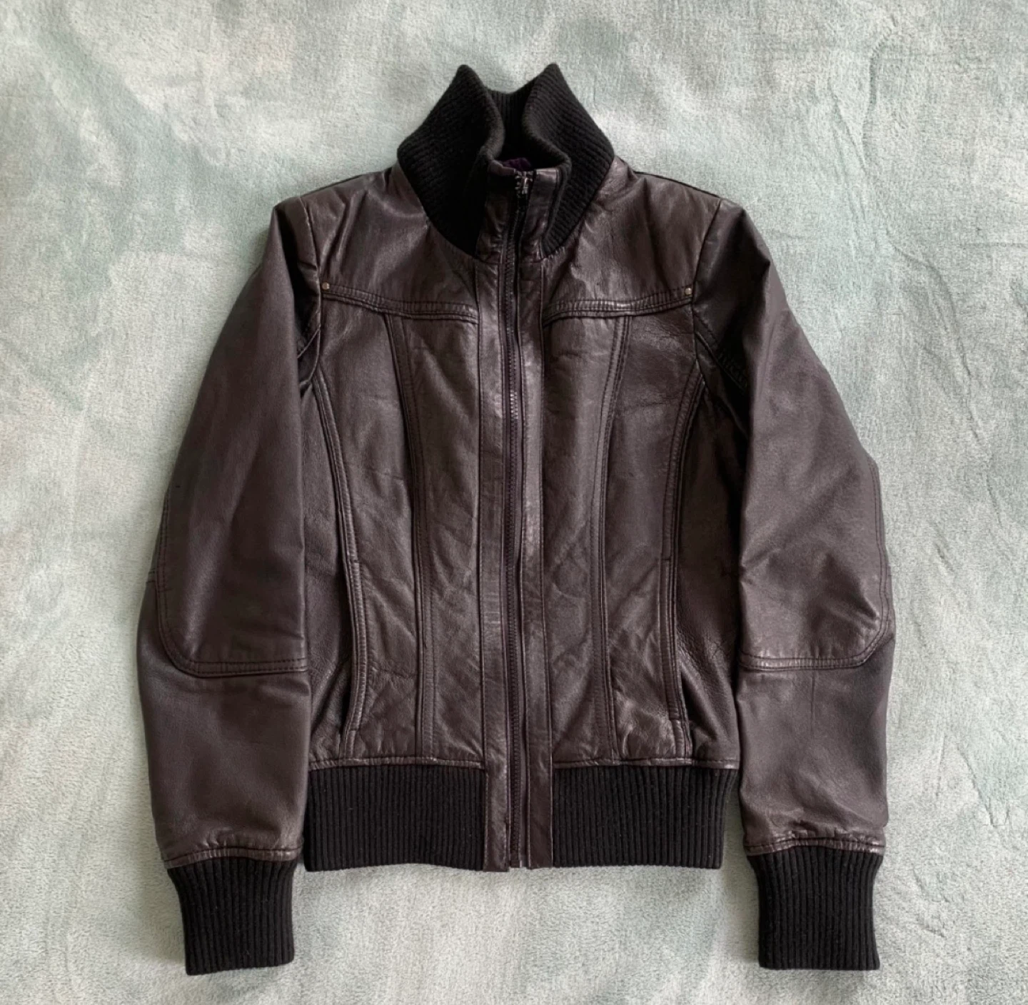 Brown Leather Bomber Jacket