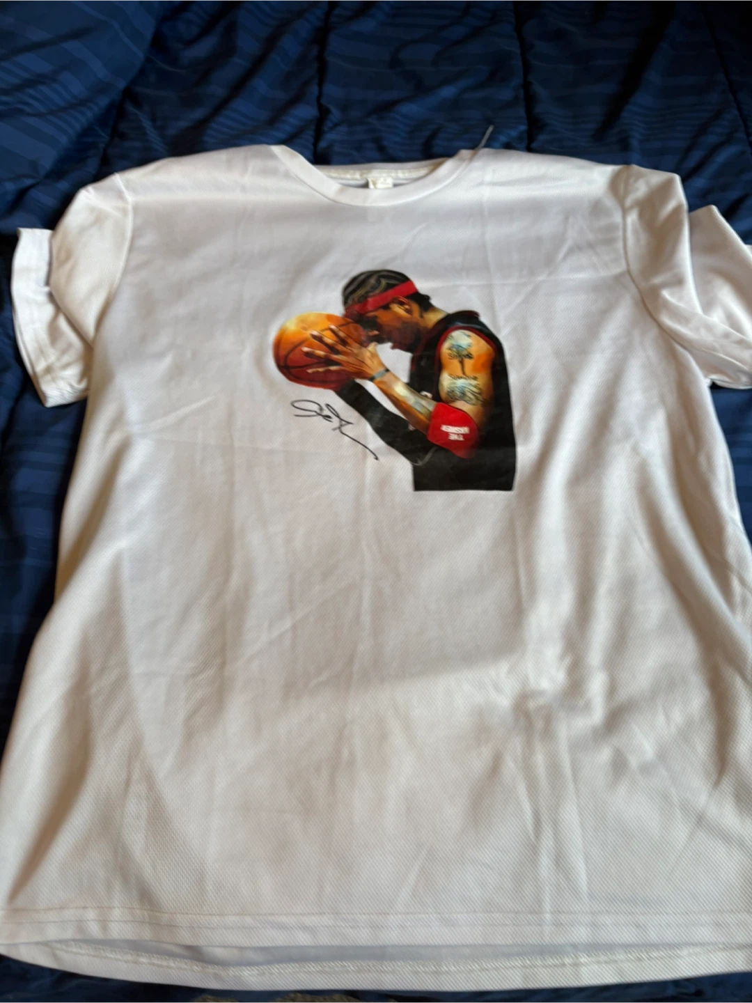 White T-Shirt with Basketball Player Graphic