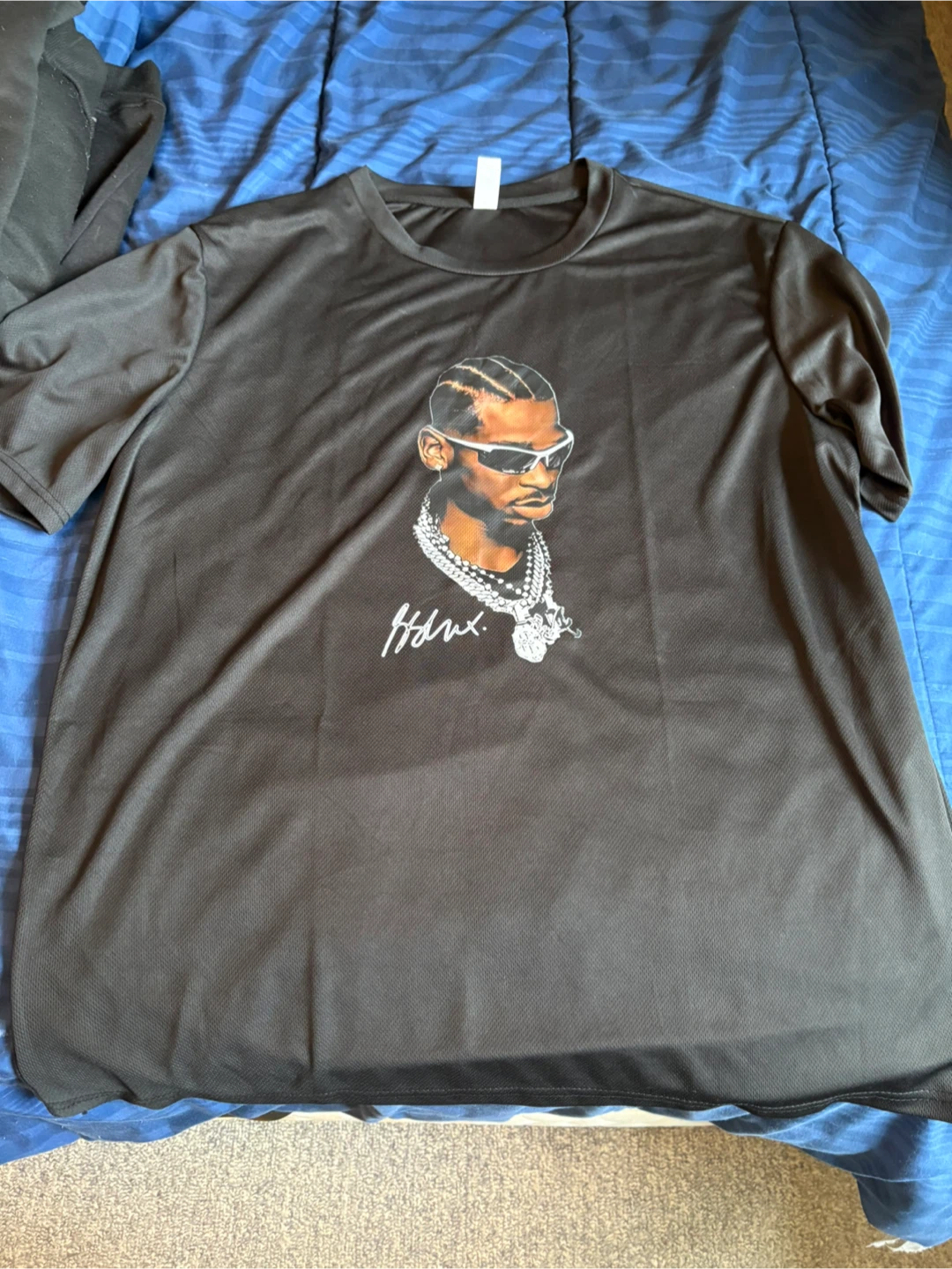 Black T-Shirt with Celebrity Portrait Graphic