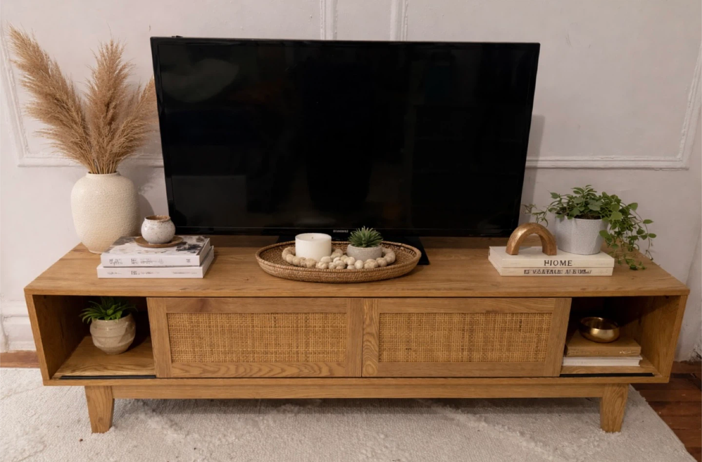 Modern Boho Rattan TV Stand / Entertainment Center