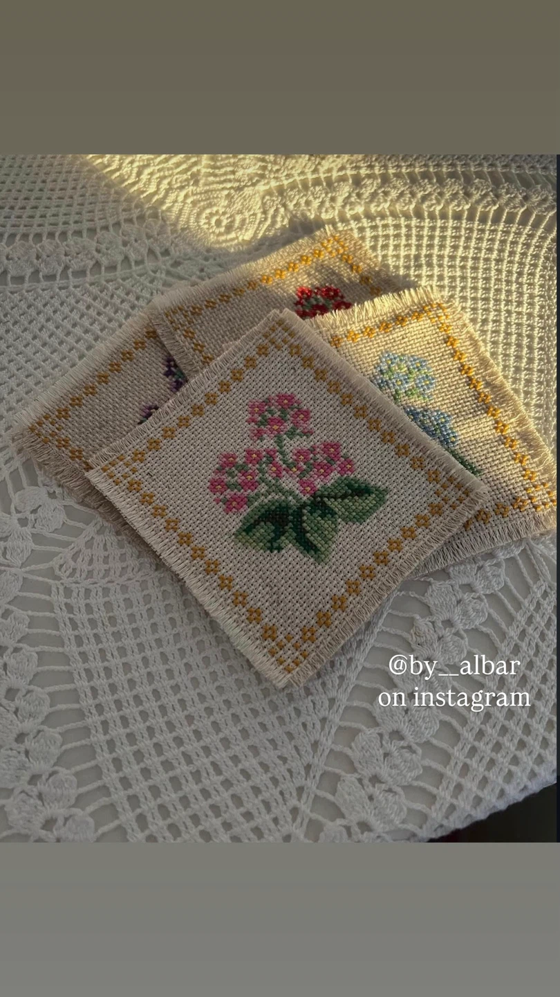 Handmade Cross-Stitch Coasters Set