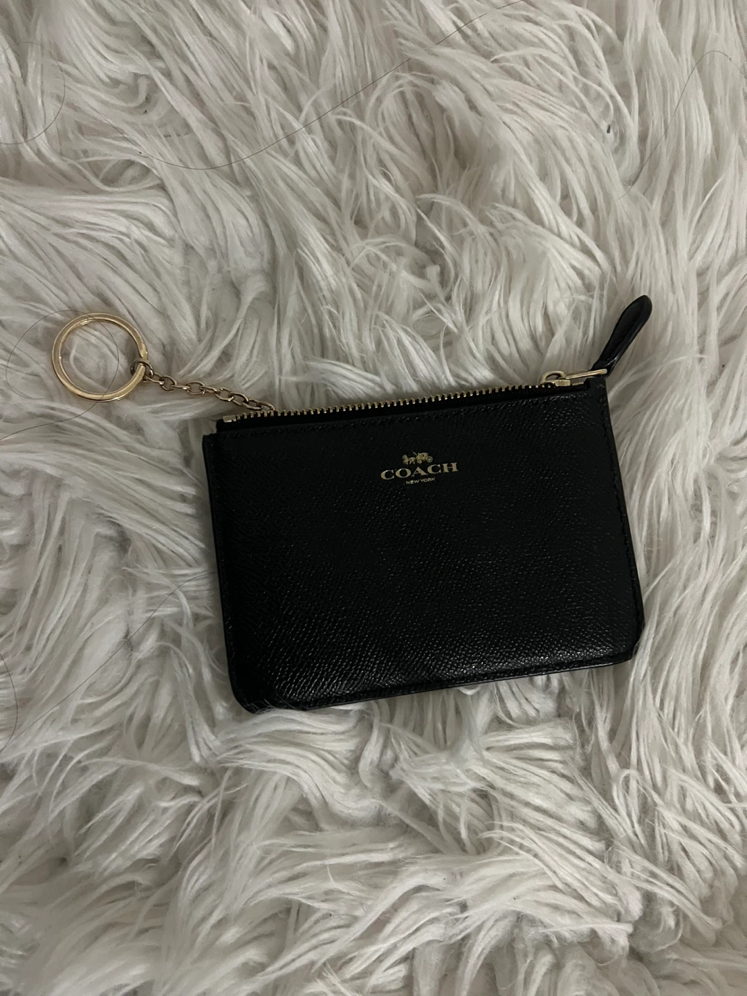 Coach Black Leather Coin Pouch with Keychain