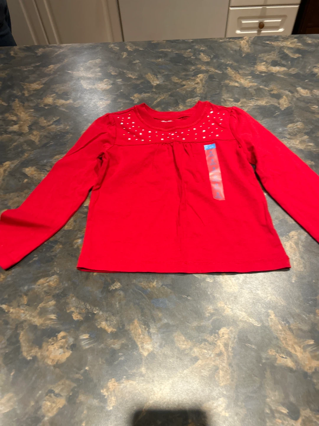 Girls Red Long Sleeve Shirt with Rhinestones