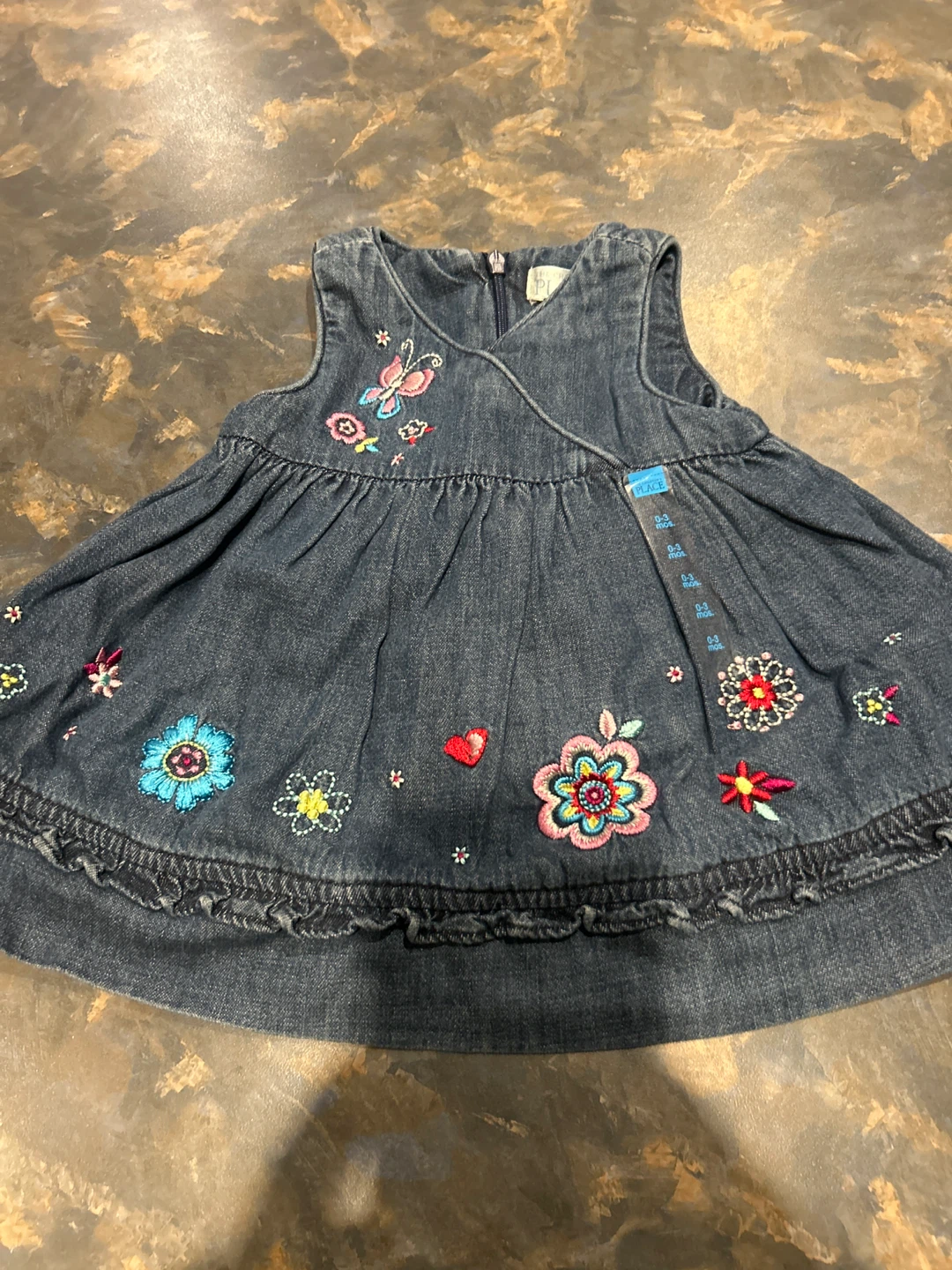 Children's Denim Dress with Floral Embroidery