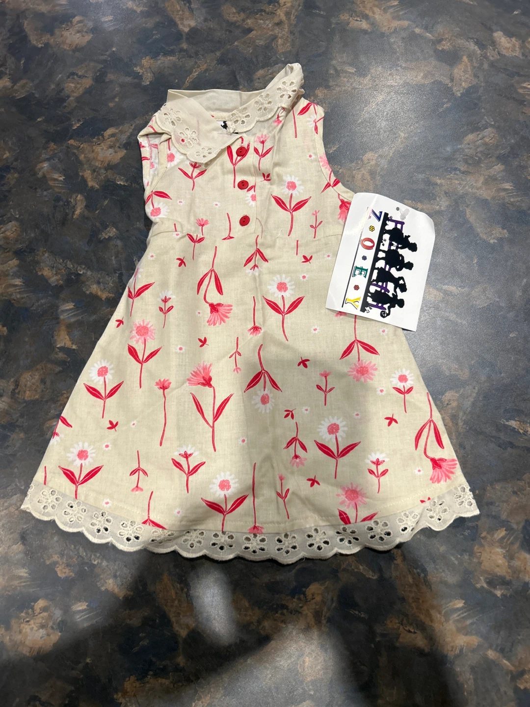 Zoe Kids Floral Dress - Cream with Pink Flowers
