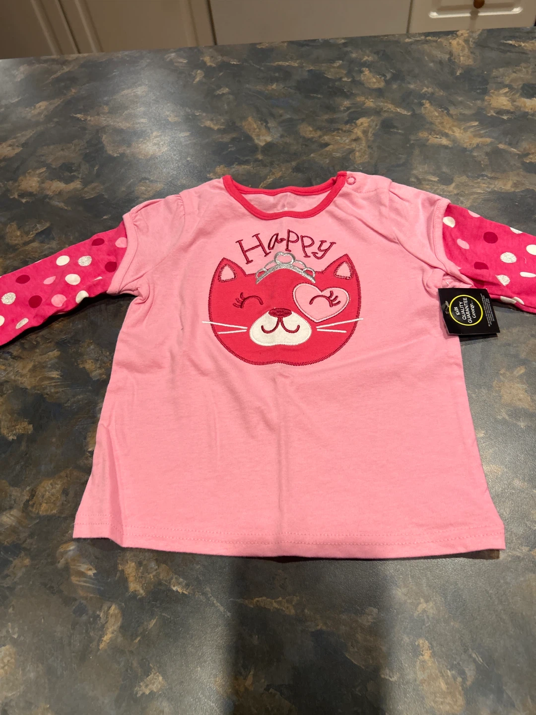 Kids Pink Cat "Happy" Long Sleeve Shirt
