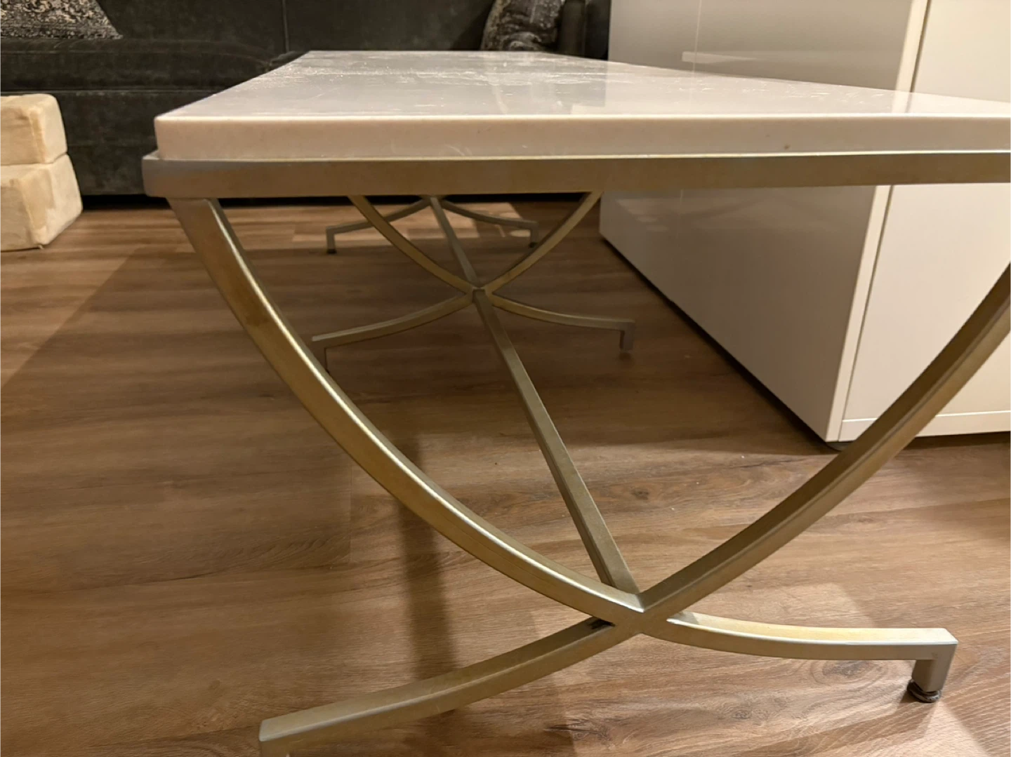 Modern Coffee Table – White Top with Brushed Metal Base - photo 3
