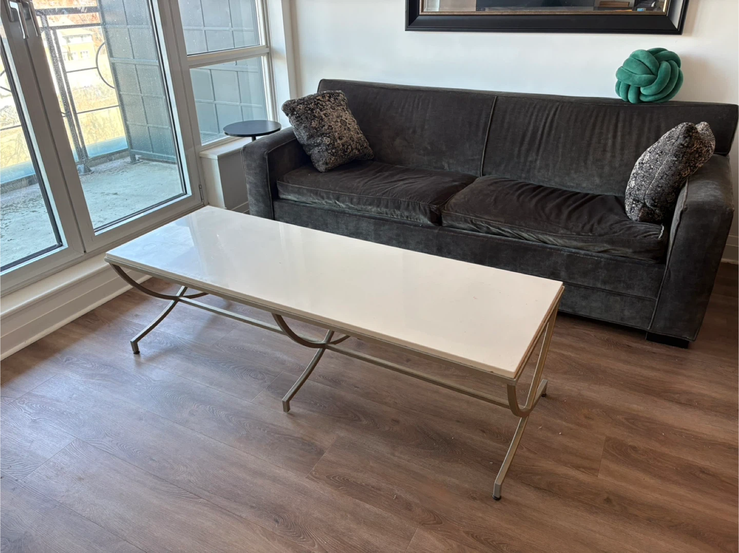 Modern Coffee Table – White Top with Brushed Metal Base