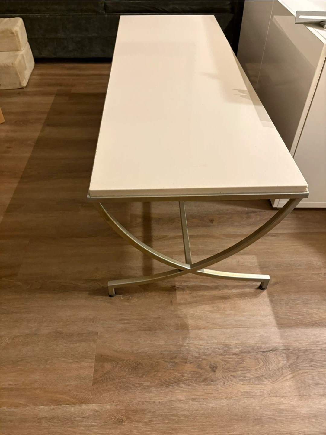 Modern Coffee Table – White Top with Brushed Metal Base - photo 2