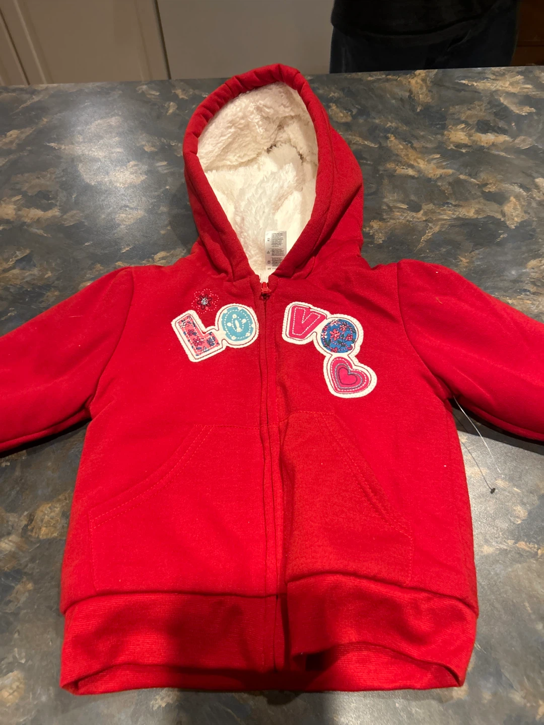 Baby Girls Red Fleece Lined Hoodie