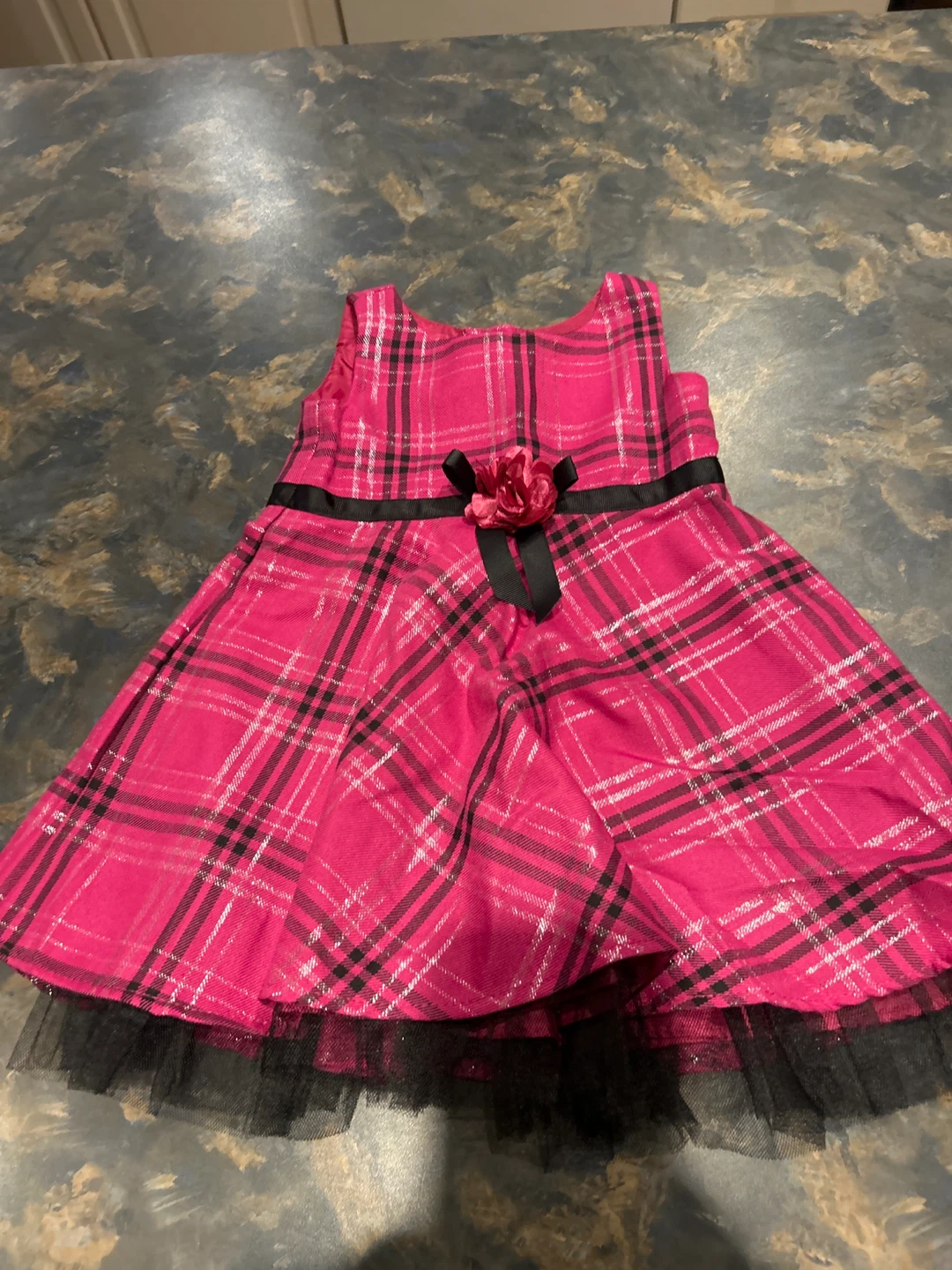 Girls Pink Plaid Dress with Tulle Skirt