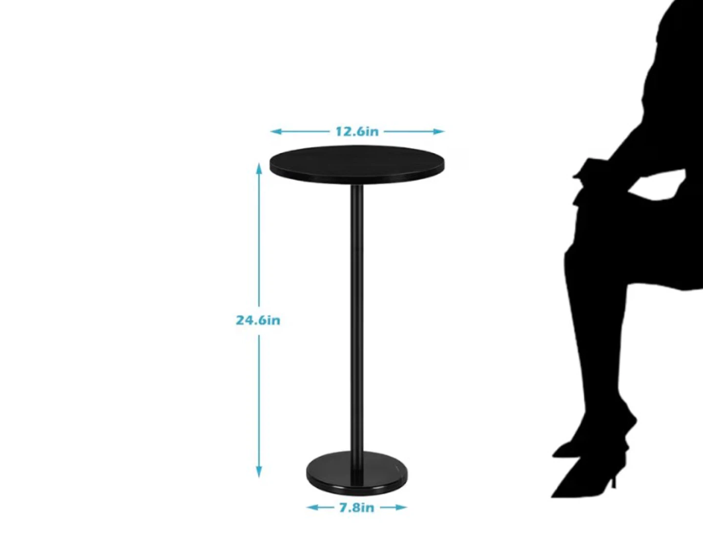 Black Side Table for Small Spaces Round End Table with Marble Ba - photo 2